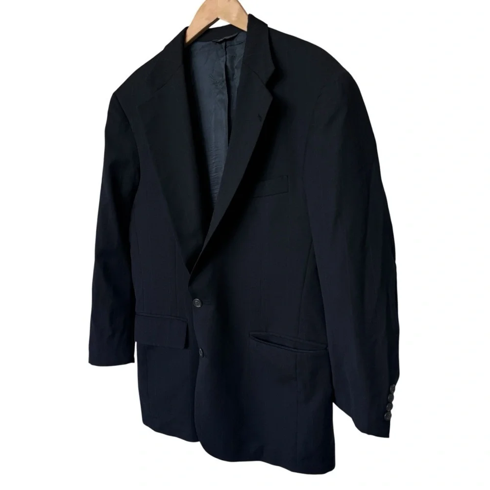 VINTAGE! Polo University Club Ralph Lauren Men's 46R Black Pinstripe Wool Blazer
